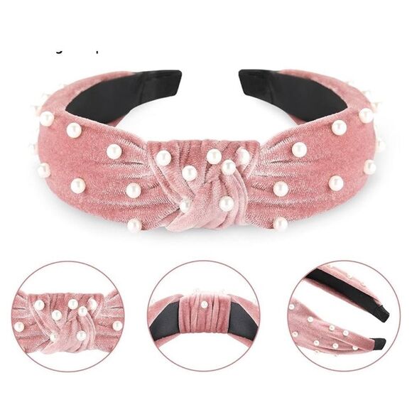 Elegant Pink Pearl-Studded Headband New! Fashion Headband for Women & Girls Wide - Picture 6 of 7